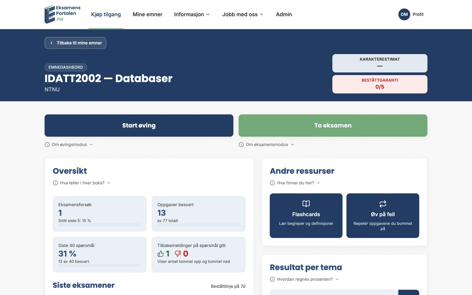 Eksamensportalen V2 — Eksamensmodus