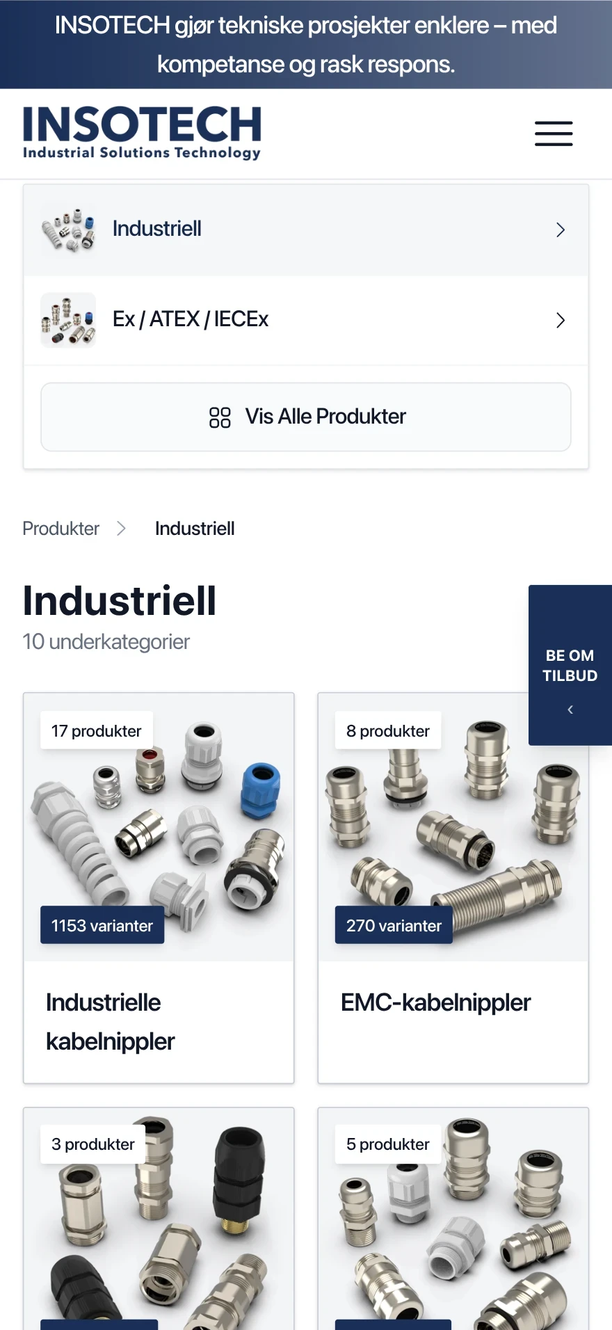 Insotech — Produktoversikt (mobil)